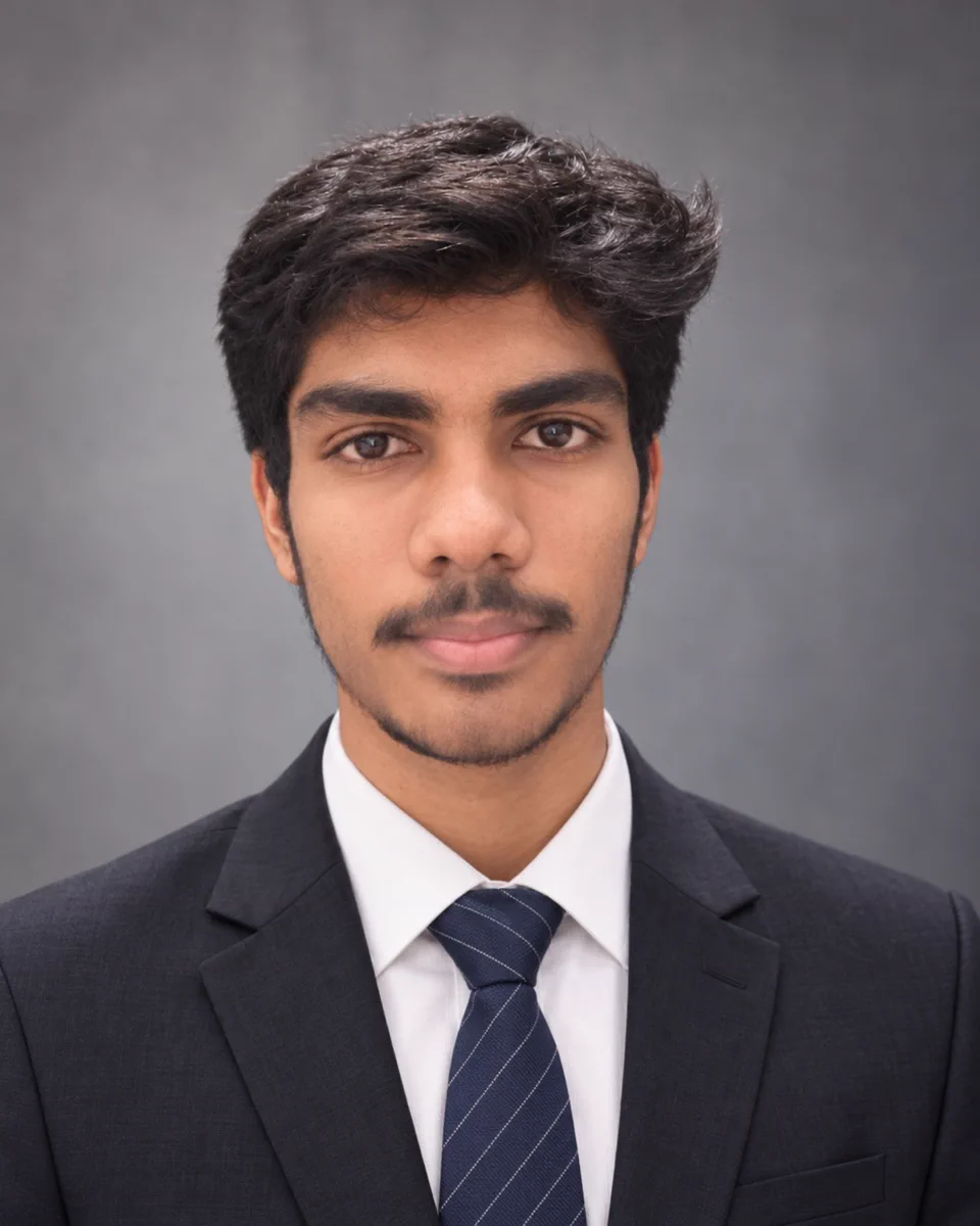 Portrait of Hiten S. wearing a dark suit and tie